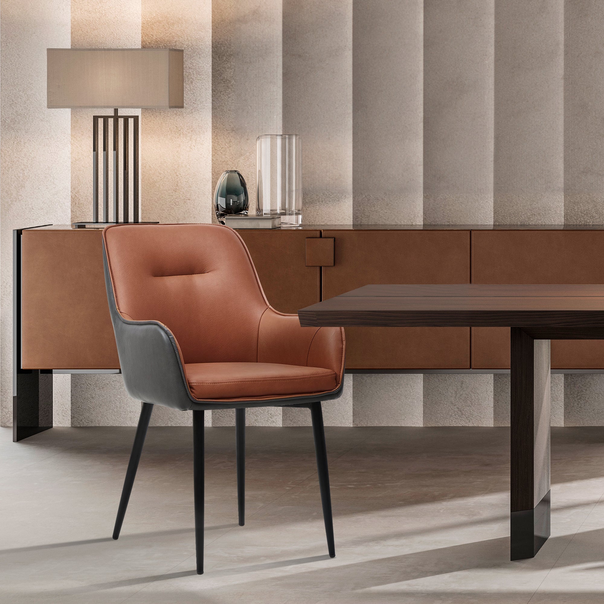 2er-Set Ofcasa Armlehnenstuhl zweifarbig gen?ht Kunstleder Esszimmerstuhl gepolstert Sessel Ofcasafurniture DE