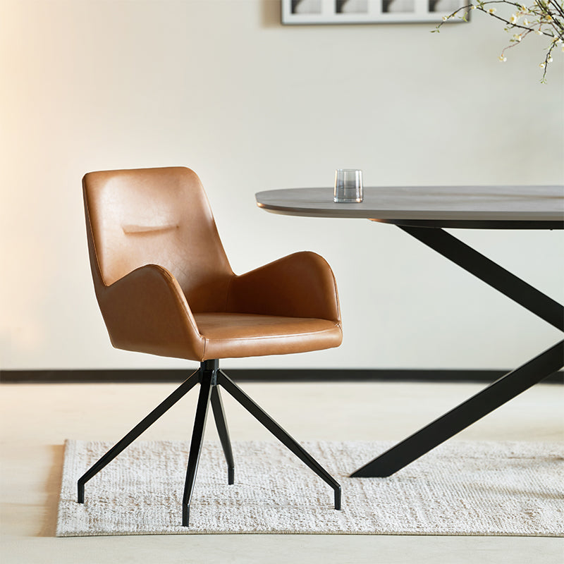 Cadeira giratória Liese OFCASA em couro PU com braços acolchoados e base giratória 360° - perfeita para sala de jantar ou home office