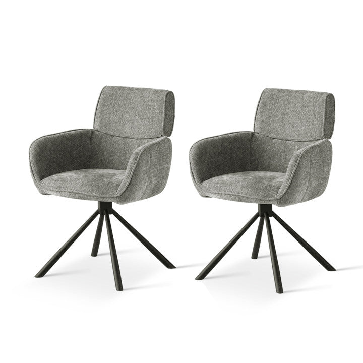 Poltrona giratória Elara HDC233029 em chenille bege com base metálica dourada - assento giratório 360° para salas de estar ou escritórios