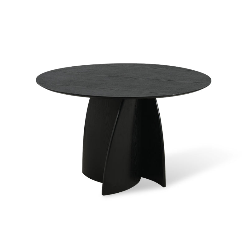 Mesa redonda OFCASA Gemma (120 cm) em preto brilhante, com tampo anti-riscos em MDF e base de pedestal estável - ideal para cozinhas abertas.