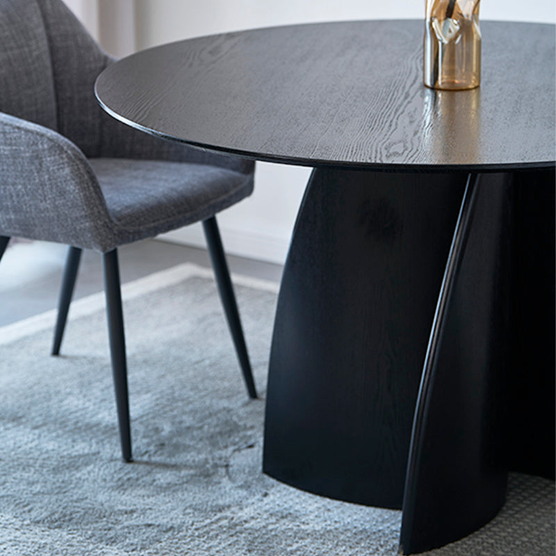 Mesa redonda OFCASA Gemma (120 cm) em preto brilhante, com tampo anti-riscos em MDF e base de pedestal estável - ideal para cozinhas abertas.