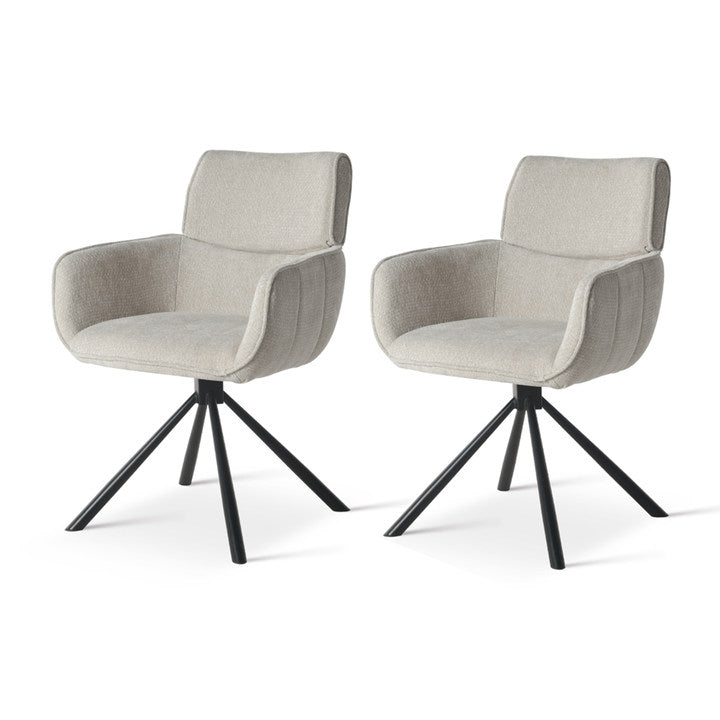 Poltrona giratória Elara HDC233029 em chenille bege com base metálica dourada - assento giratório 360° para salas de estar ou escritórios