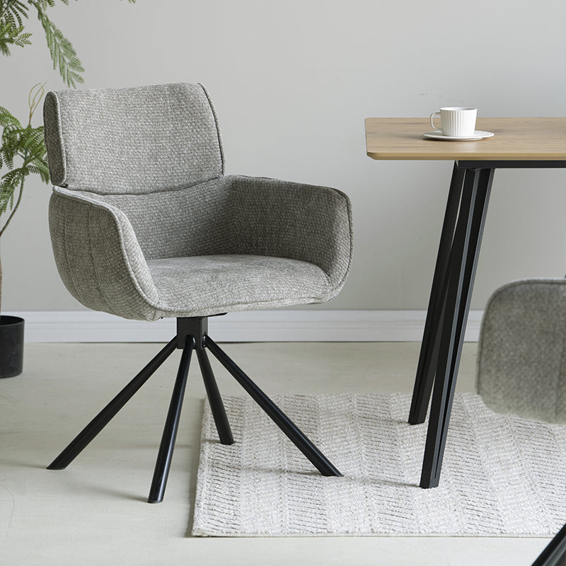 Poltrona giratória Elara HDC233029 em chenille bege com base metálica dourada - assento giratório 360° para salas de estar ou escritórios