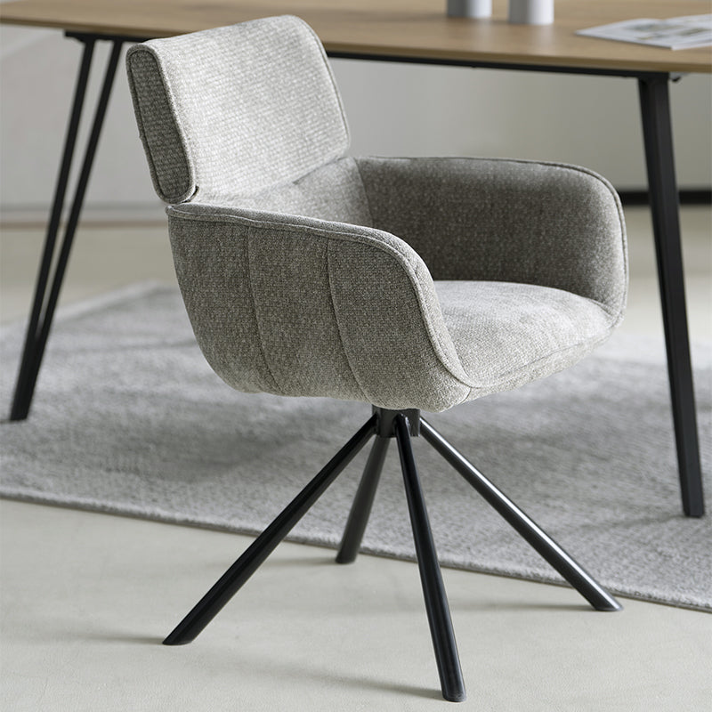 Poltrona giratória Elara HDC233029 em chenille bege com base metálica dourada - assento giratório 360° para salas de estar ou escritórios