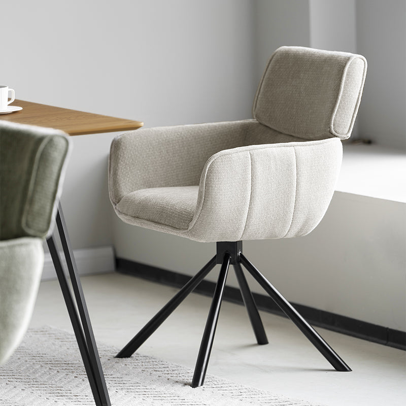 Poltrona giratória Elara HDC233029 em chenille bege com base metálica dourada - assento giratório 360° para salas de estar ou escritórios