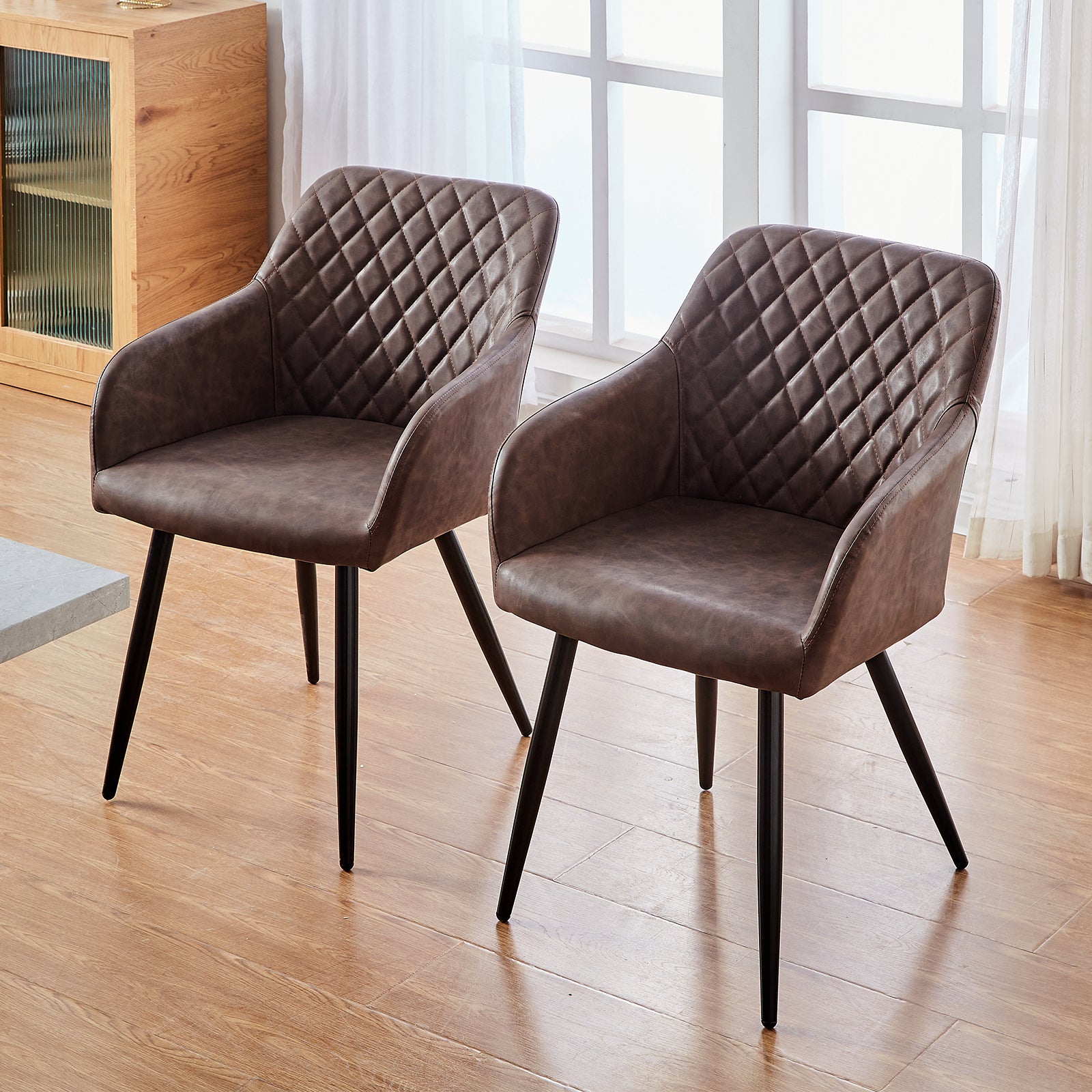 Cadeiras de jantar com braços Frazer Diamond [Conjunto de 2] [Couro Pu]