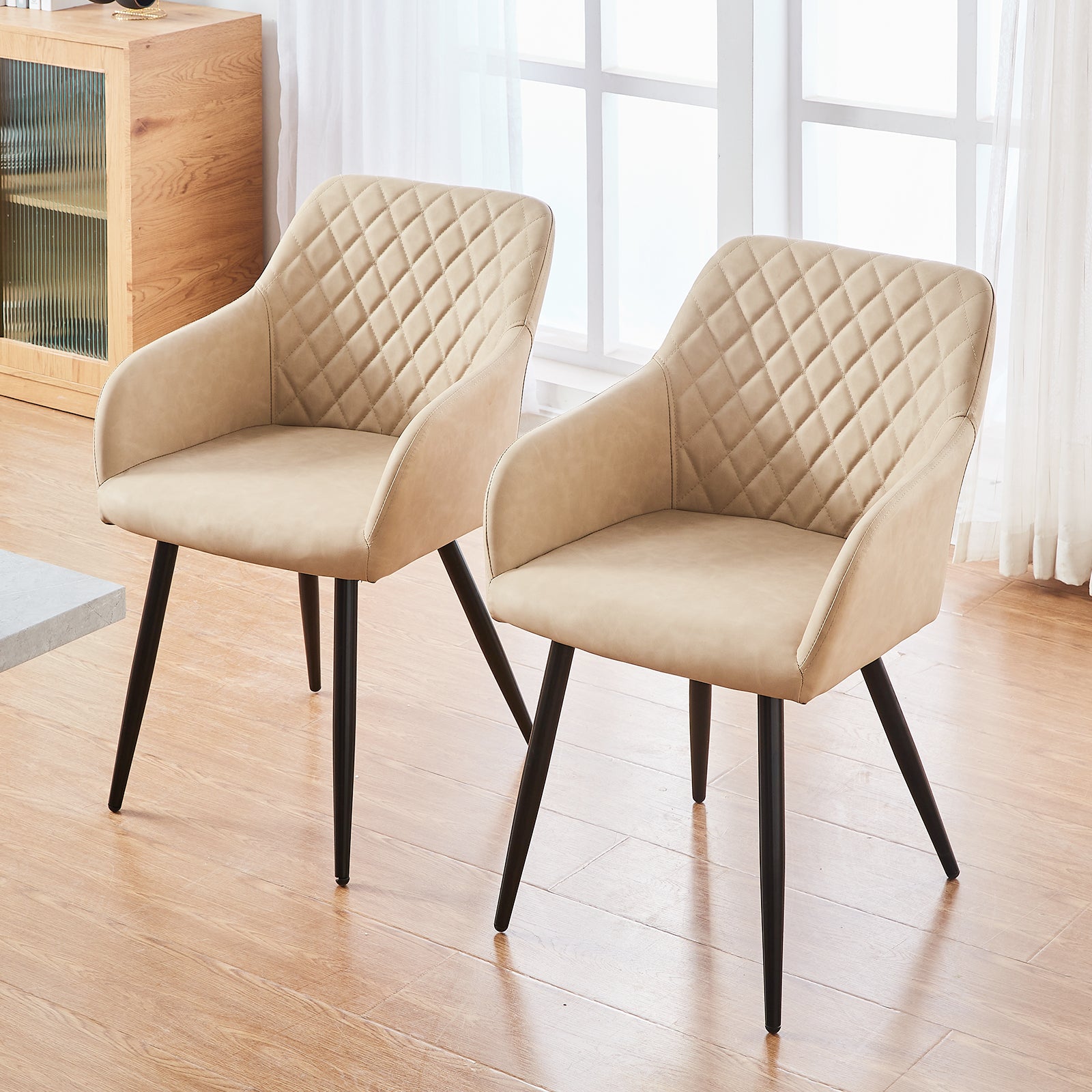 Cadeiras de jantar com braços Frazer Diamond [Conjunto de 2] [Couro Pu]