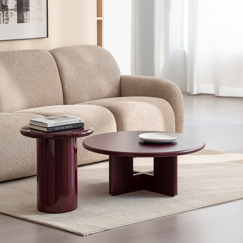Conjunto de Mesa de Centro Redonda Aine Chelsea [Vermelho púrpura] [Brilhante e fosco]
