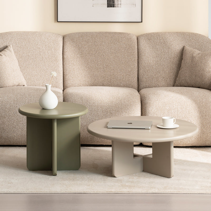 Conjunto de Mesas de Apoio Redondas Fosco Aine Chelsea [Verde e Bege]