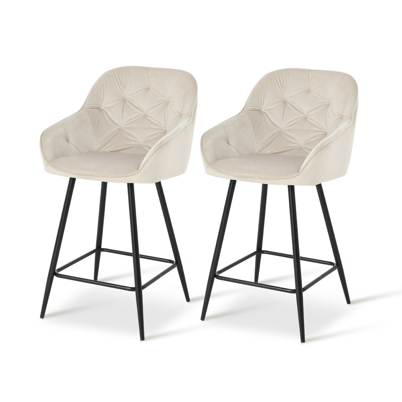 Cadeiras de Bar Keaton [Conjunto de 2] [Preta] [Veluda][75 cm][65 cm]