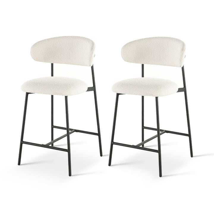 Cadeira de Bar Zahra [Conjunto de 2] [Branco] [Tecido Boucle] [65 cm]